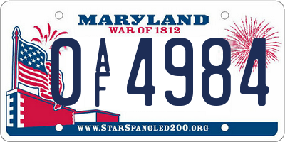 MD license plate 0AF4984