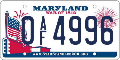 MD license plate 0AF4996