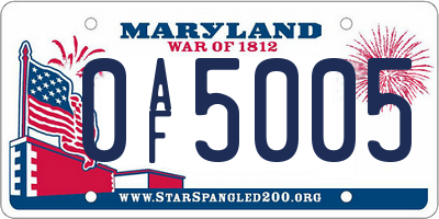 MD license plate 0AF5005