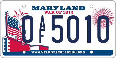 MD license plate 0AF5010