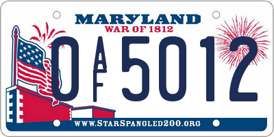MD license plate 0AF5012