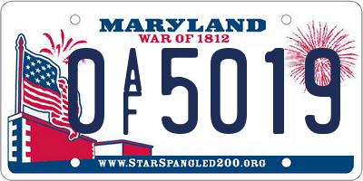 MD license plate 0AF5019