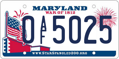 MD license plate 0AF5025