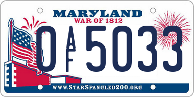 MD license plate 0AF5033