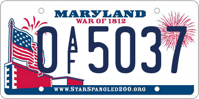 MD license plate 0AF5037