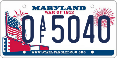 MD license plate 0AF5040