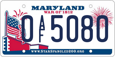 MD license plate 0AF5080