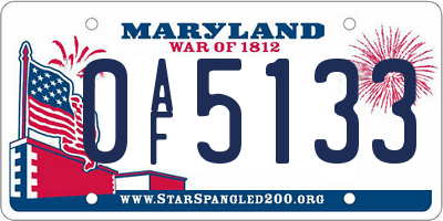 MD license plate 0AF5133