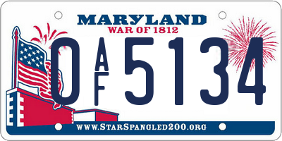 MD license plate 0AF5134