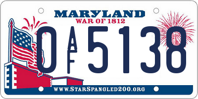 MD license plate 0AF5138