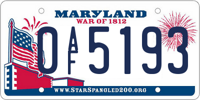 MD license plate 0AF5193