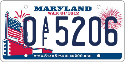 MD license plate 0AF5206