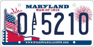 MD license plate 0AF5210