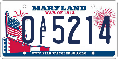 MD license plate 0AF5214