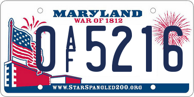 MD license plate 0AF5216