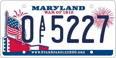 MD license plate 0AF5227