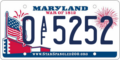 MD license plate 0AF5252