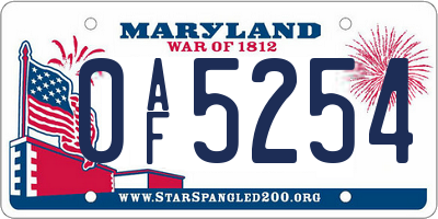 MD license plate 0AF5254