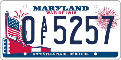 MD license plate 0AF5257