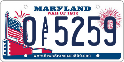 MD license plate 0AF5259