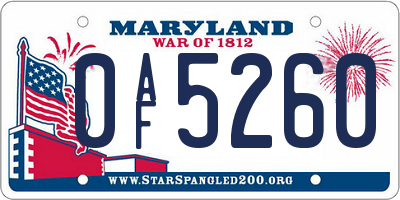 MD license plate 0AF5260