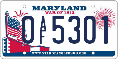 MD license plate 0AF5301