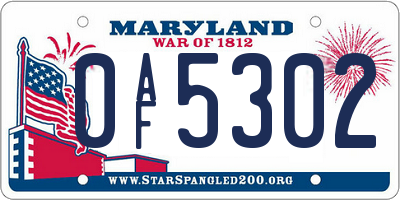 MD license plate 0AF5302