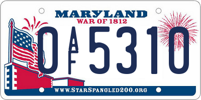 MD license plate 0AF5310