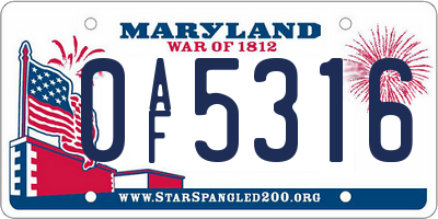 MD license plate 0AF5316