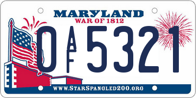 MD license plate 0AF5321