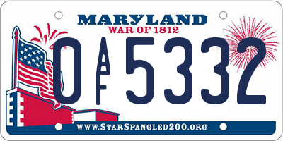 MD license plate 0AF5332