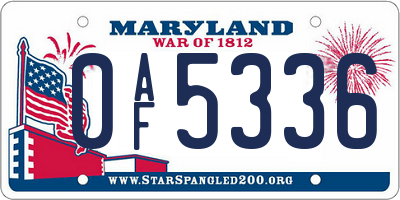 MD license plate 0AF5336