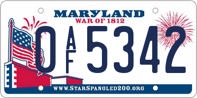 MD license plate 0AF5342