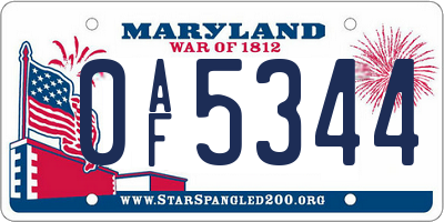 MD license plate 0AF5344