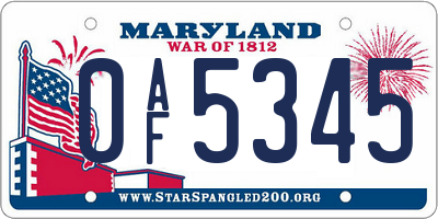 MD license plate 0AF5345