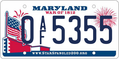 MD license plate 0AF5355