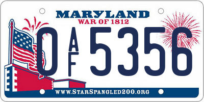 MD license plate 0AF5356