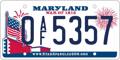 MD license plate 0AF5357