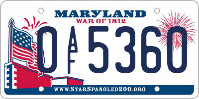 MD license plate 0AF5360