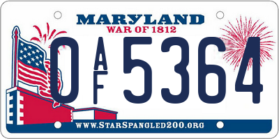 MD license plate 0AF5364