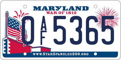 MD license plate 0AF5365