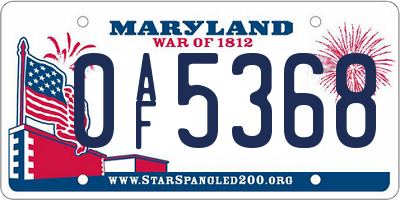 MD license plate 0AF5368