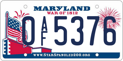 MD license plate 0AF5376
