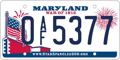 MD license plate 0AF5377