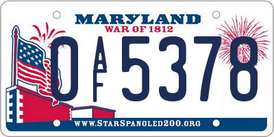 MD license plate 0AF5378