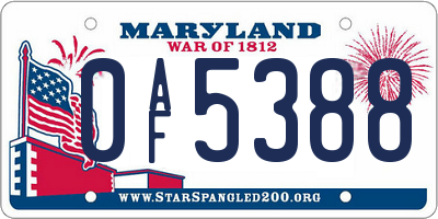 MD license plate 0AF5388