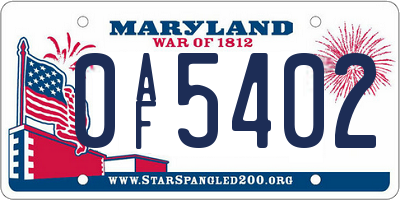 MD license plate 0AF5402