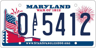 MD license plate 0AF5412