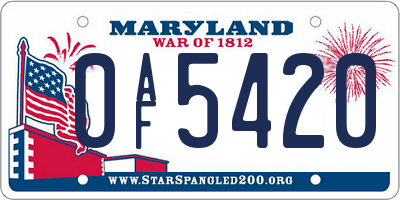 MD license plate 0AF5420