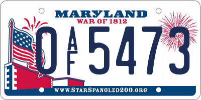 MD license plate 0AF5473